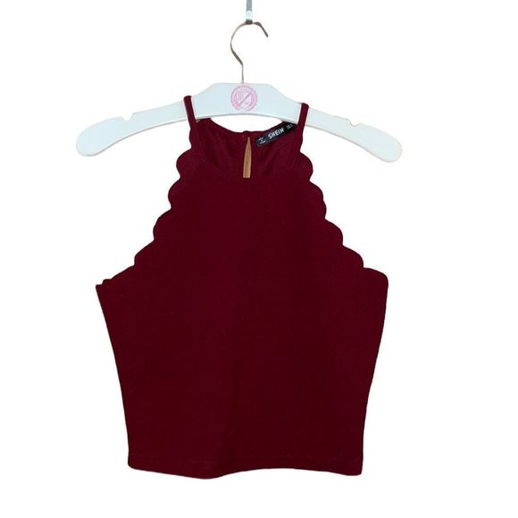 •SHEIN• scalloped maroon colored tank top blouse in size small - Picture 1 of 5